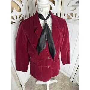 Vintage 70s NPC Fashions Red Burgundy Velvet Button Blazer & Neck Tie Medium